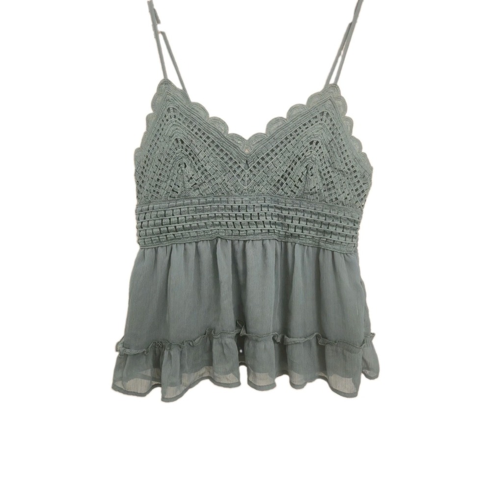 Rue21 Cottagecore Sage Green Crochet Babydoll Lace Cami Tank Top Boho Fairy M